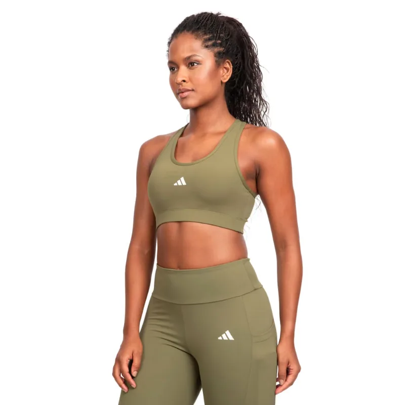 Top Feminino Adidas Treino Básico Suporte Médio Verde Oliva - G