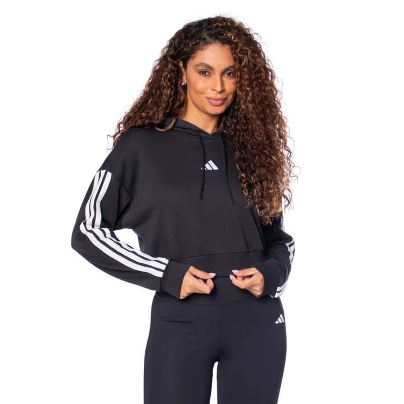Moletom Feminino Adidas Cropped Capuz Preto/Branco - P
