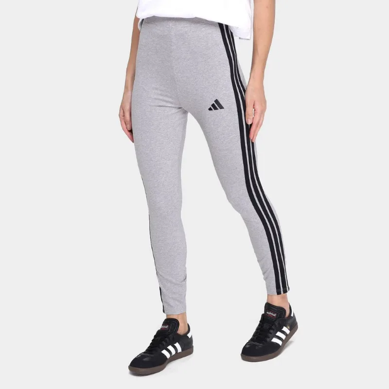 Calça Legging Adidas 3 Stripes Feminina - Feminino - Cinza+Preto