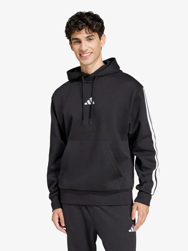 Essentials Three Stripes Fleece Hoodie BLK/WHT / S