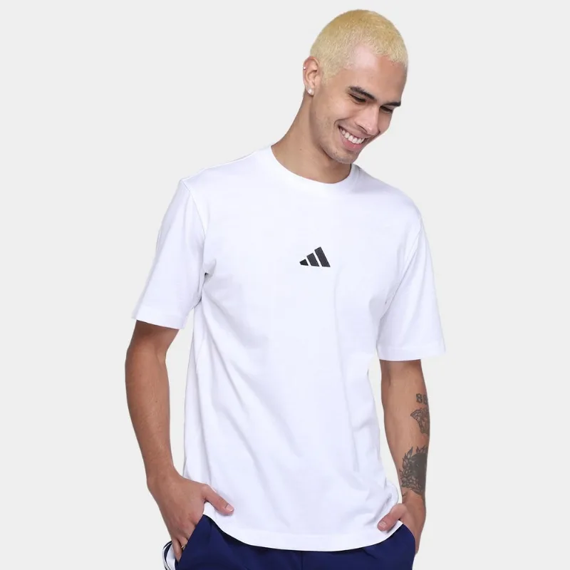 Camiseta Adidas Small Logo Masculina - Masculino - Branco+Preto