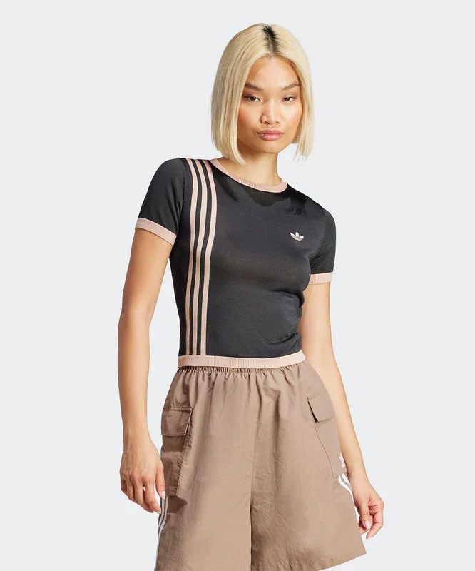 adidas Knitted 3-Stripes Short Tee Siyah / XS
