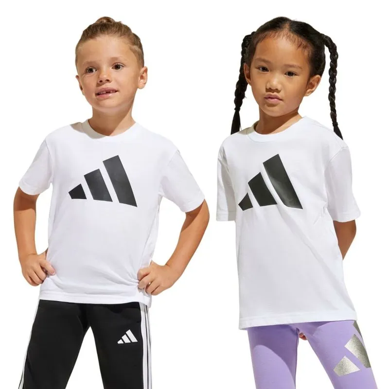 Camiseta Infantil Adidas MC Essentials 160 JC9720 6/7A / BRANCO/PRETO