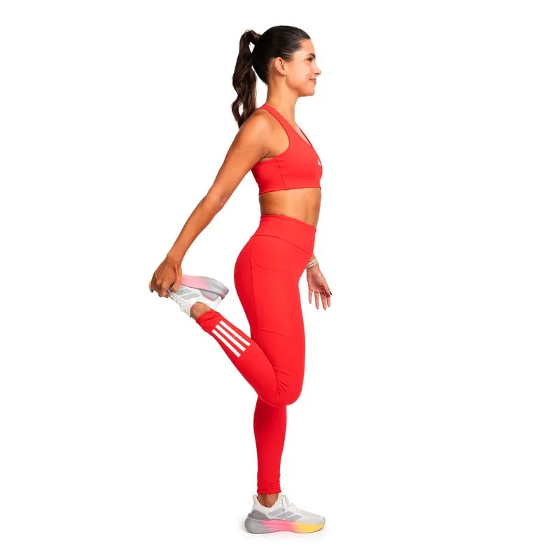 Calça Legging Feminina 3 Listras Com Bolso Adidas Vermelha G