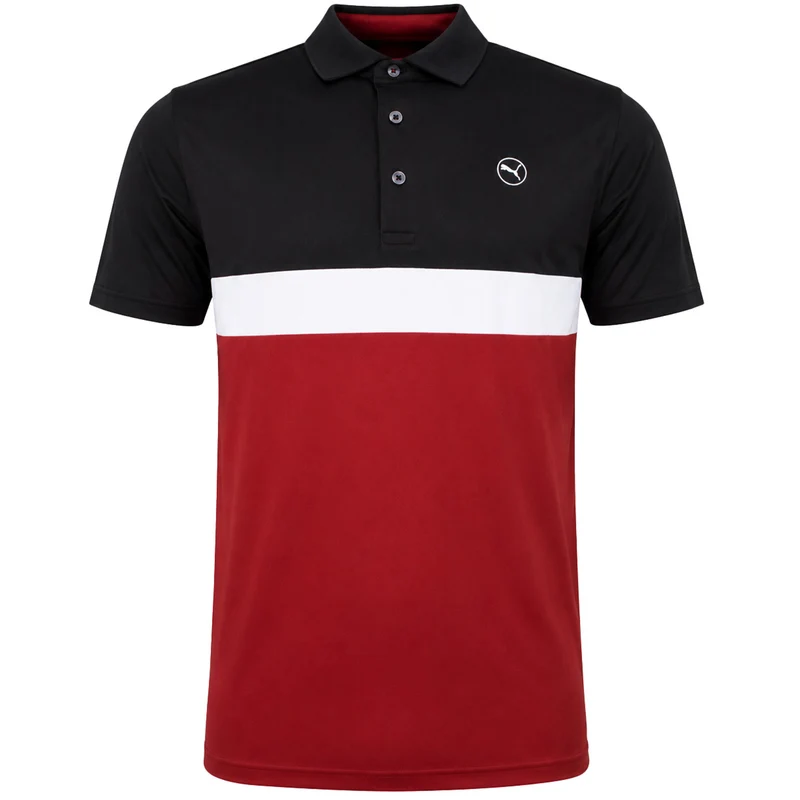Puma Pure Colourblock Mens Red/Black Golf Polo Shirt M