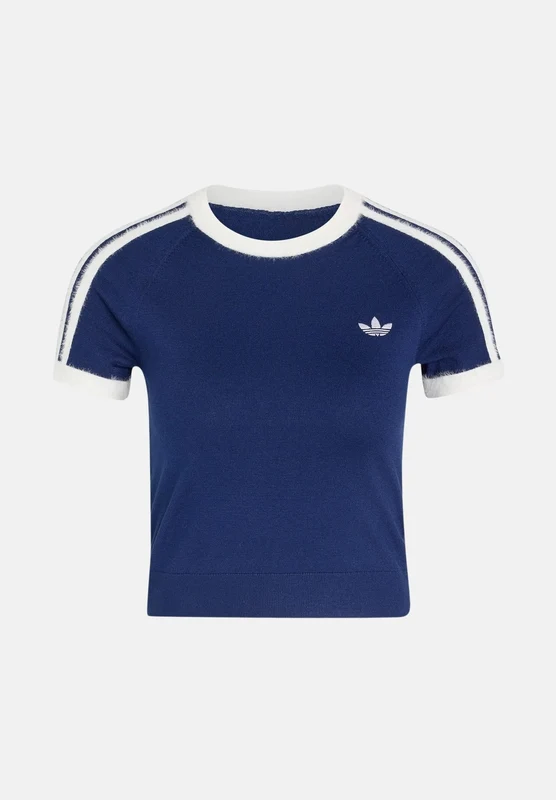 ADIDAS ORIGINALS Maglia manica corta KNITTED Dark Blue, blu scuro da donna con logo Trefoil ricamato. M