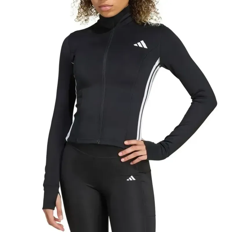 Jaqueta Adidas Zíper Workout Essentials 3 Listras Preta GG