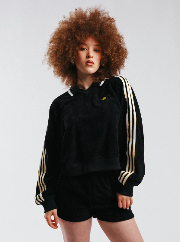 Terry Towel V-Neck Long Sleeves BLK/BLK / XL