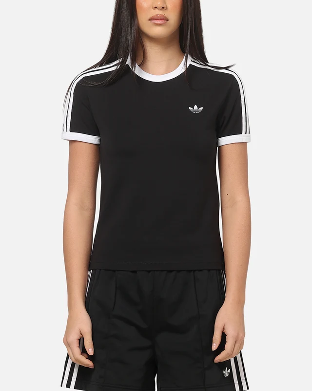 Adidas Women's 3 Stripe Slim T-Shirt Black/White 2XL