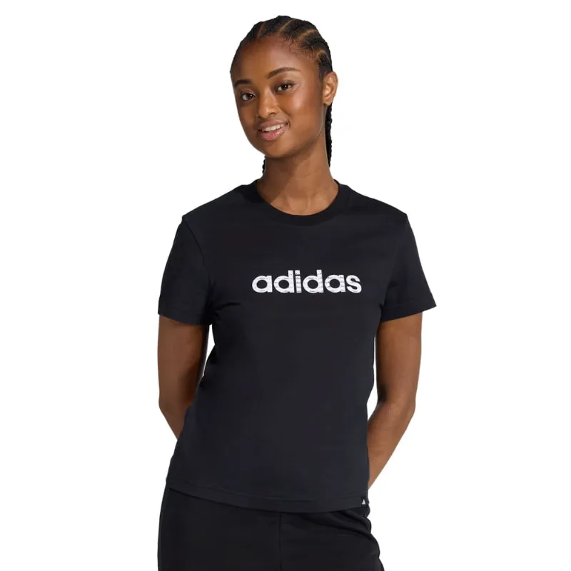Camiseta Feminina Adidas Logo Slim Algodão Preto - P