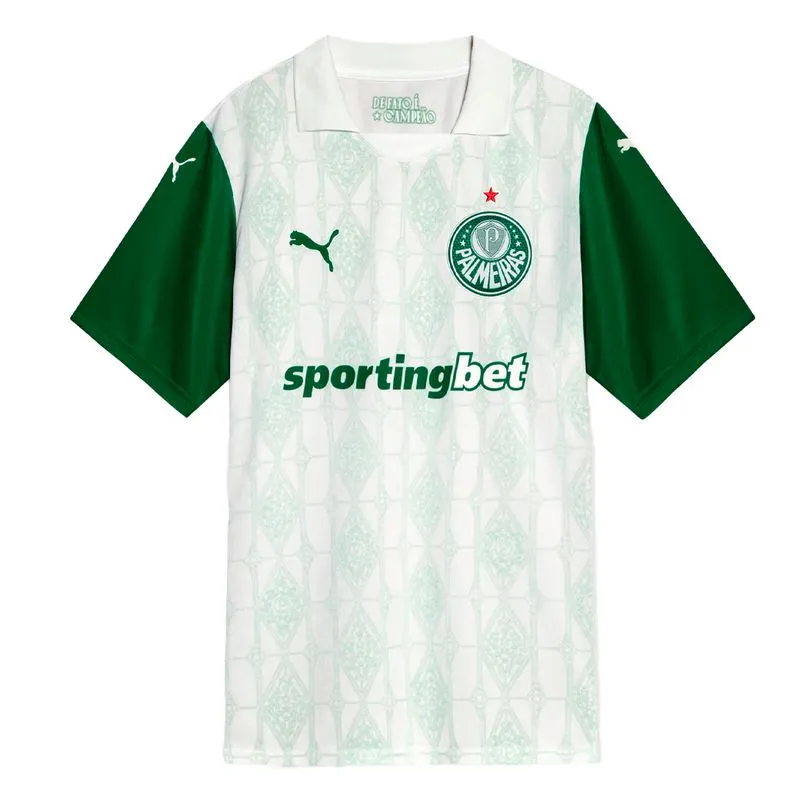 Camiseta de Time Puma Palmeiras Away 2025 Masculina Branca BRANCO/VERDE - GG