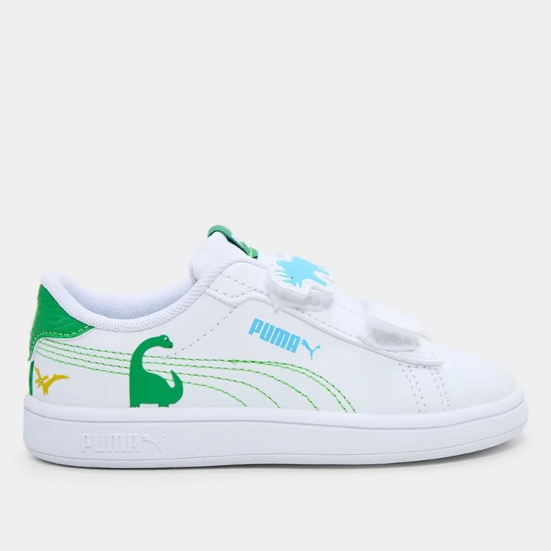 Tênis Infantil Puma Smash 3.0 Dino - Unissex - Branco