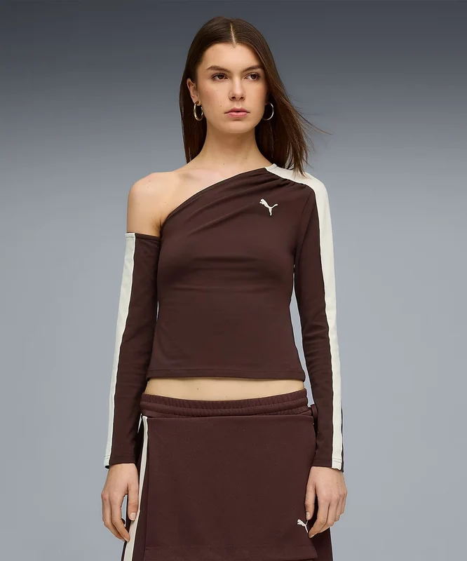 Puma T7 Asymmetric Long Sleeve Top Kahverengi / XS