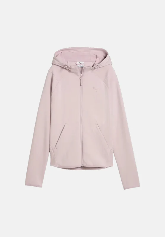 PUMA Felpa con zip EVOSTIPE FULL-ZIP HOODIE rosa da donna con cappuccio integrato e tasche oblique. XS