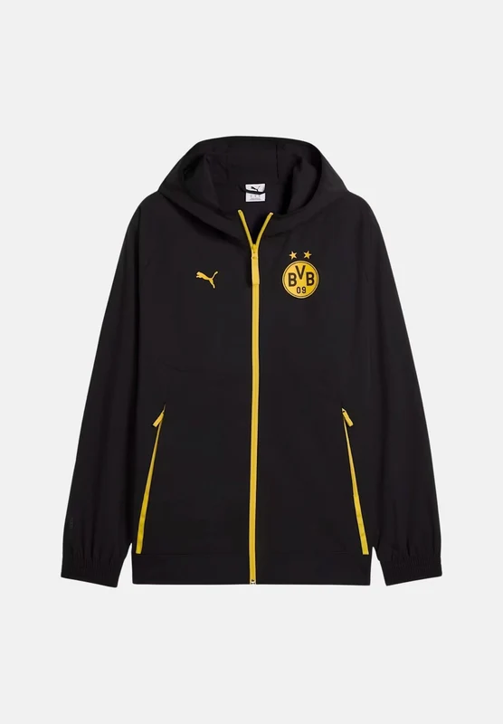 PUMA Giacca BORUSSIA a vento nera da uomo con dettagli a contrasto e stemma L