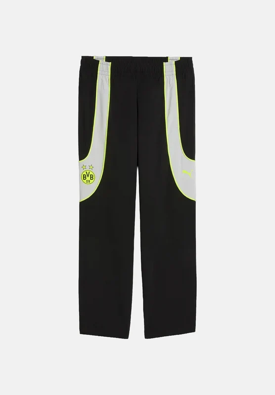 PUMA Pantaloni BORUSSIA DORTMUND PUMATECH-X neri per uomo con inserti laterali grigi a contrasto L