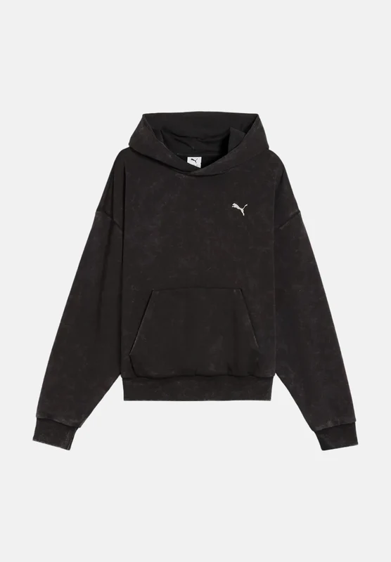 PUMA Felpa con cappuccio DARE TO WASHED nera per uomo e donna con trattamento di lavaggio vintage M