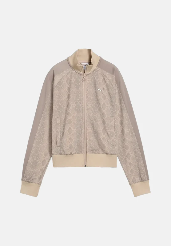 PUMA Felpa con zip PYTHON PRINT TRACK JACKET beige da donna con fantasia pitonata XS