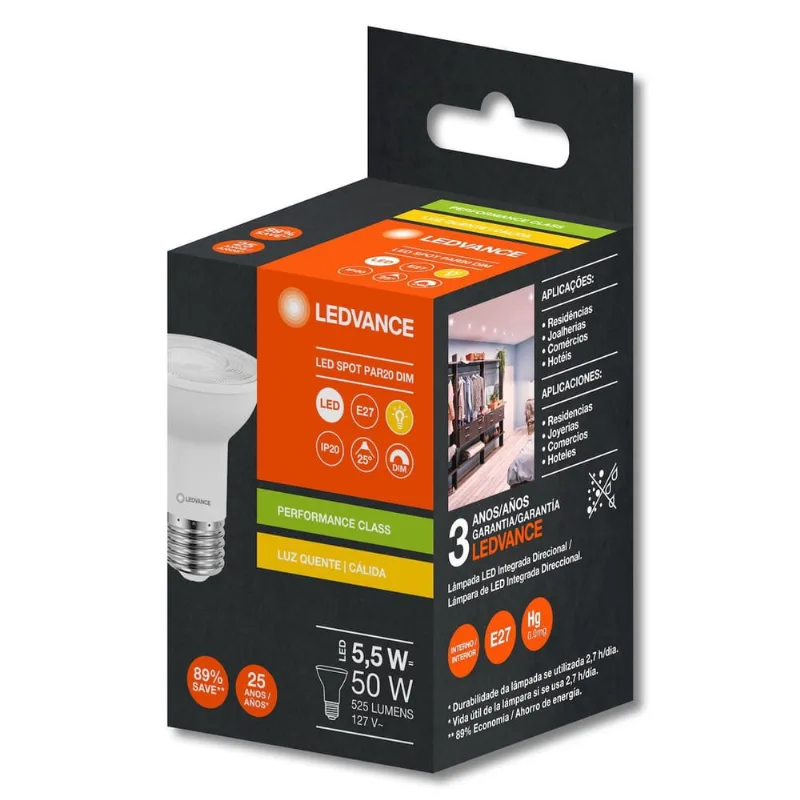12 Lampadas Led Par20 Dim 5,5W 2700K 525Lm 127V G4 - Osram