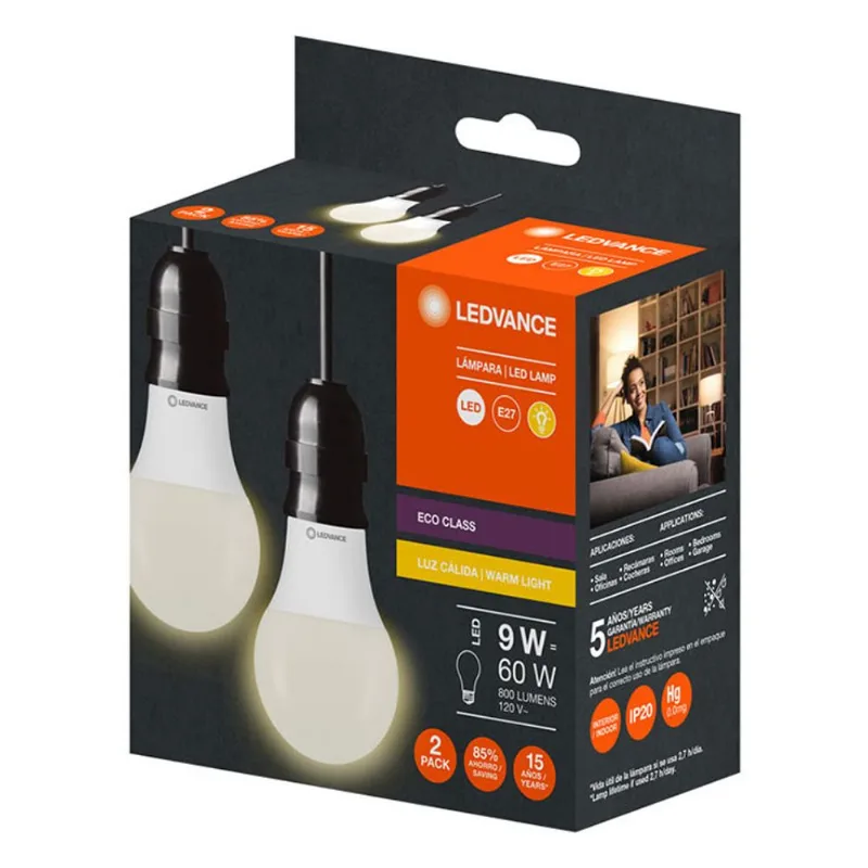 Foco Kitx2 Led A60 9W Luz Calida Un.