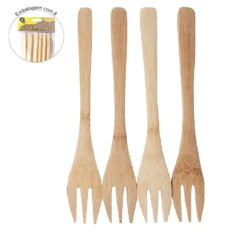Garfos Em Bambu Para Refeição - Conjunto Com 4 Unidades