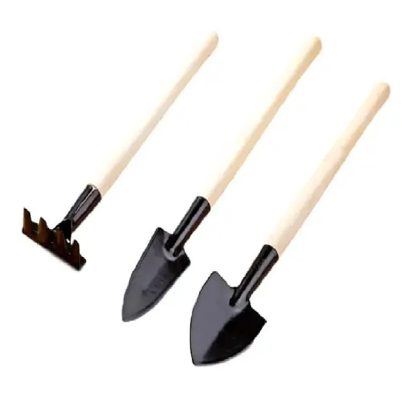 Kit Jardim 3 Peças Cabo Madeira Mini Ferramentas