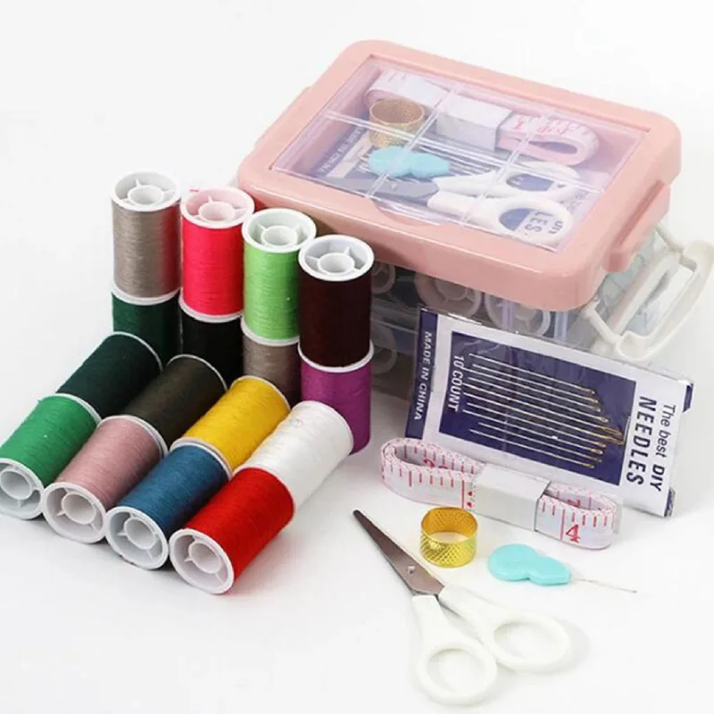 Kit De Costura 43 Peças - Agulhas, Régua, Tesoura - Rosa