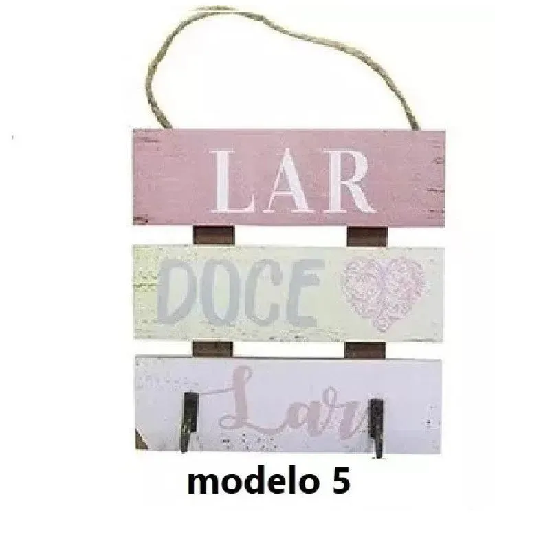 Porta Chaves Madeira/metal 15x15x15cm - 2 Ganchos, 4 Modelos