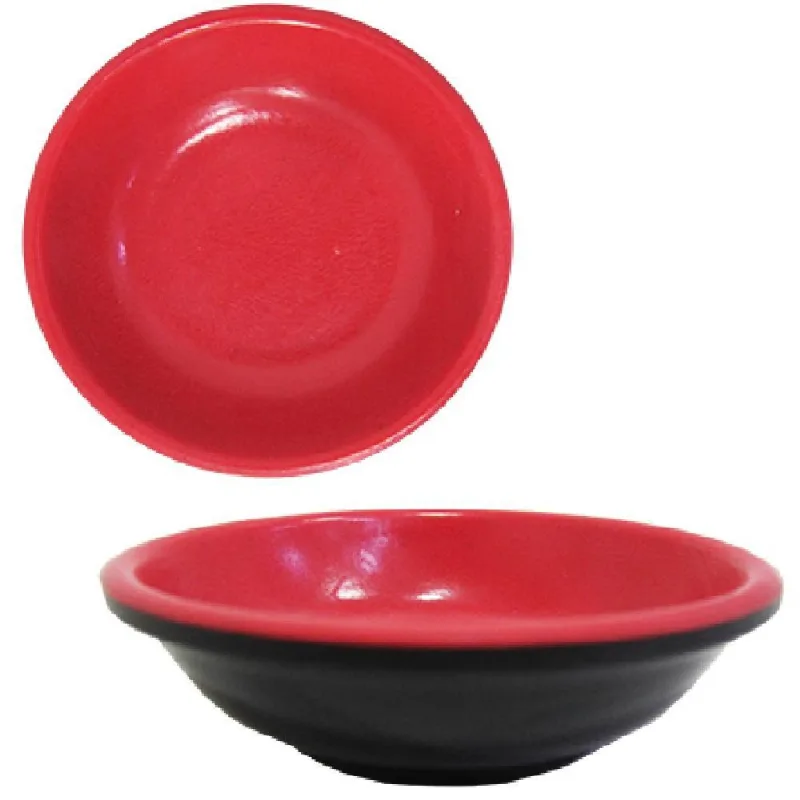 Porta Molhos Melamina Oriental Redondo Preto/vermelho 7,2 Cm