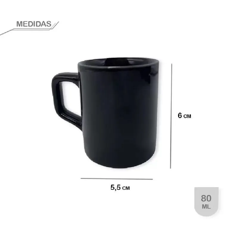 Kit 6 Xícaras Café Preta Colors Ecos 80ml