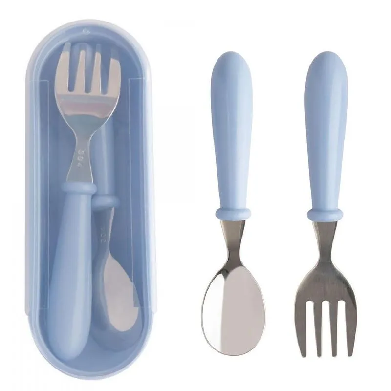 Talher Infantil Inox + Estojo - Colher E Garfo - Azul/rosa