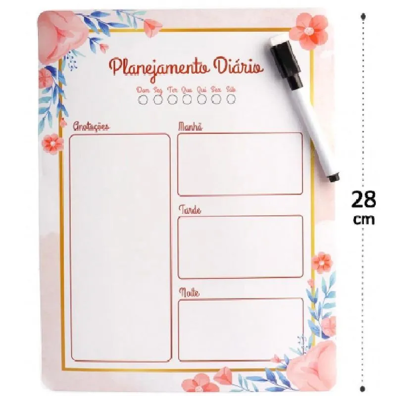 Planner Magnético Geladeira 28x21 Cm - Plástico - Com Caneta