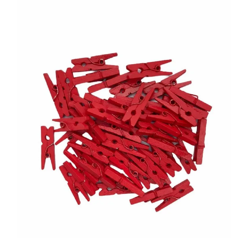 Mini Pregador Prendedor De Madeira 50 Unidades Vermelho