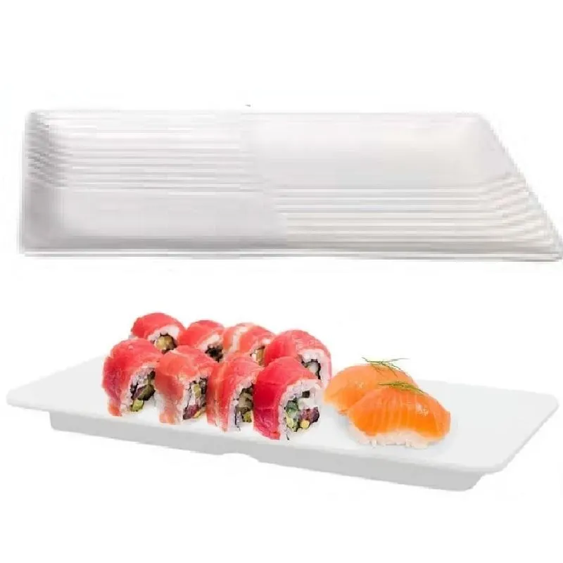 Travessa Para Petiscos E Sushis - Melamina Branco 20x10cm