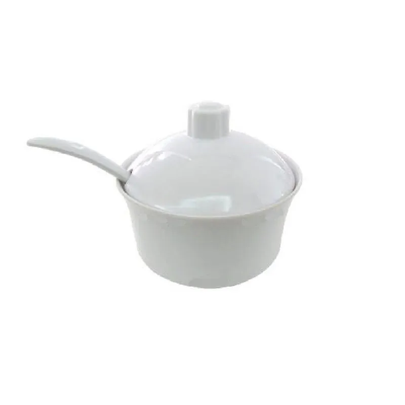 10 Açucareiros De Melamina Branca Com Tampa E Colher - 290ml