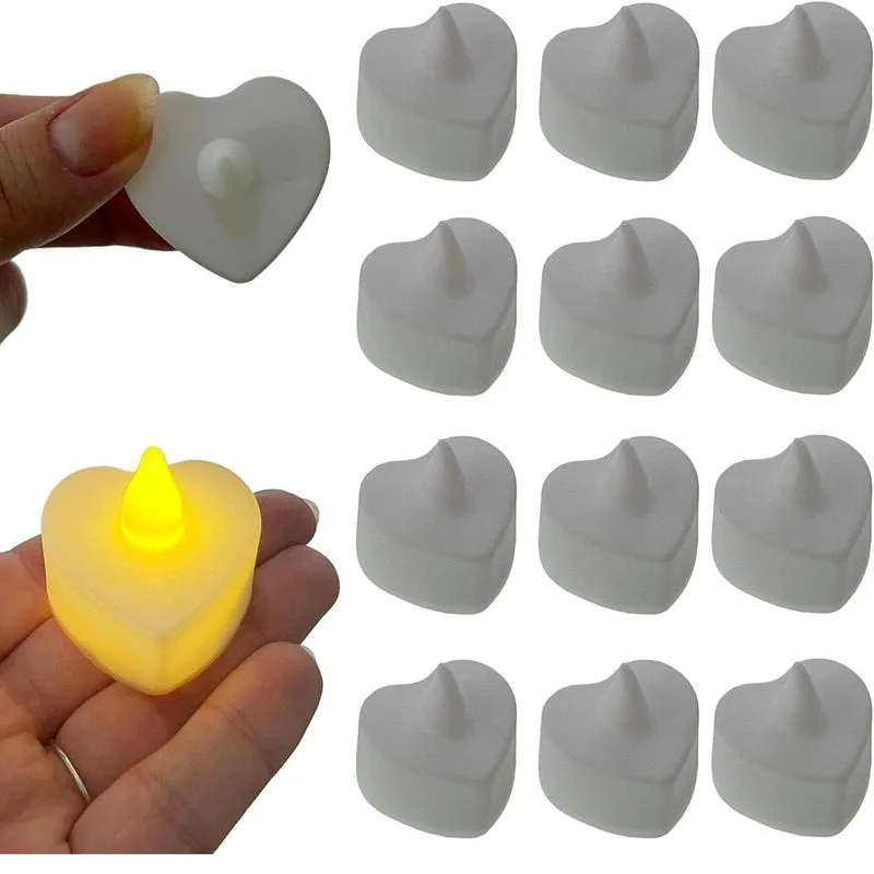 Velas Coração Plástico Resistente - Branco - Kit 12 Unidades
