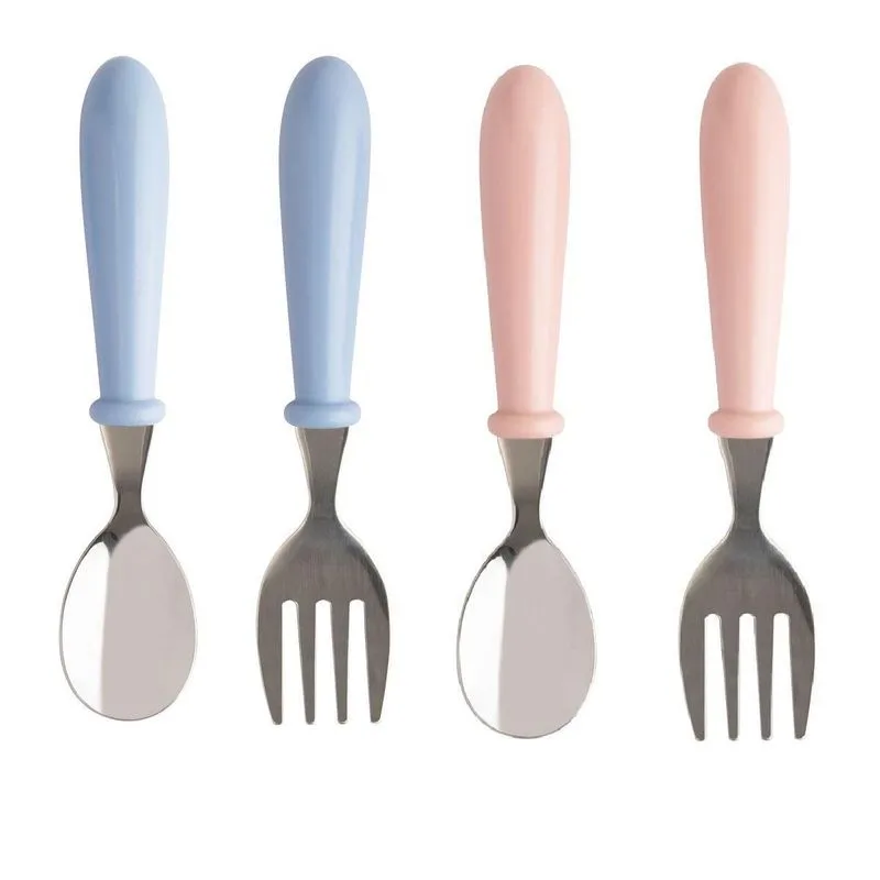Talheres Infantil Aço Inox - Azul Ou Rosa, 2x Garfo E Colher