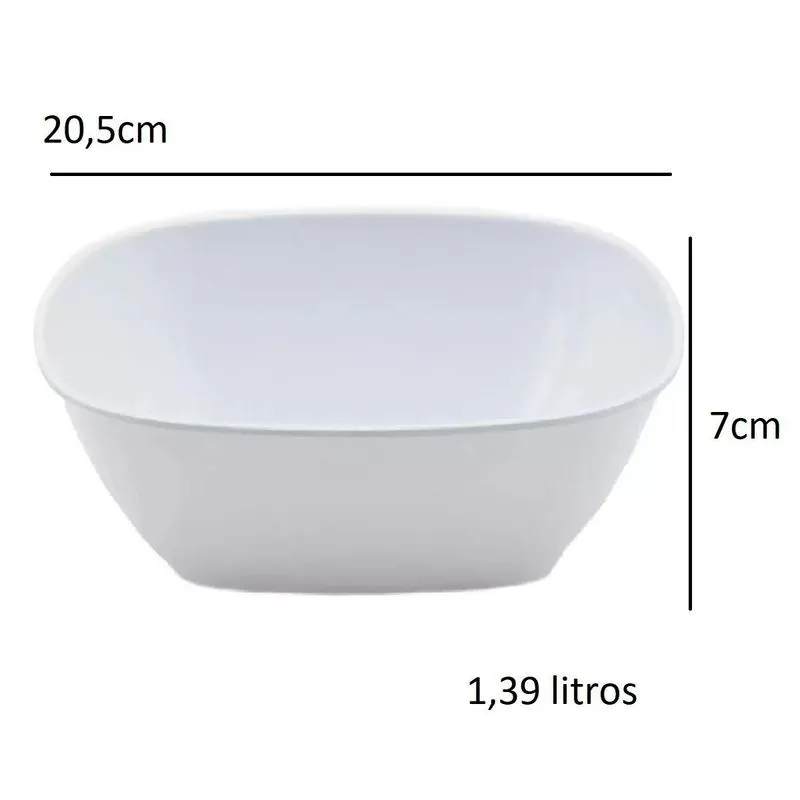 2 Tigelas Cumbuca Quadrada Funda Melamina 1,39l - Branca