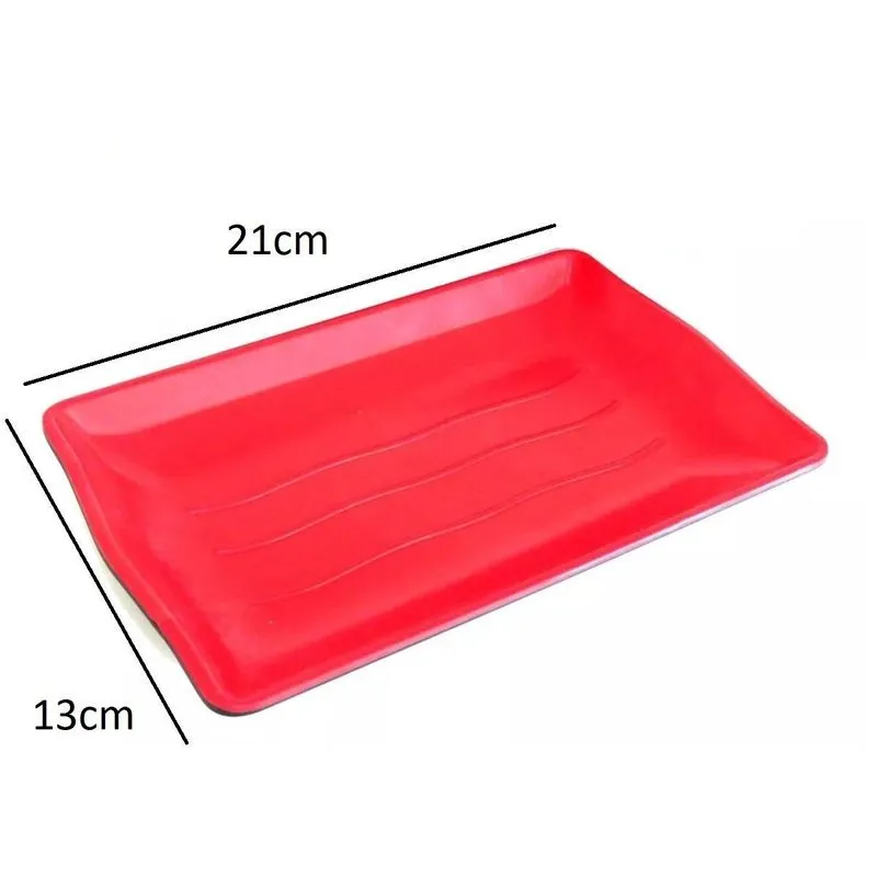 2 Pratos Bandeja Oriental 21x13cm Vermelho