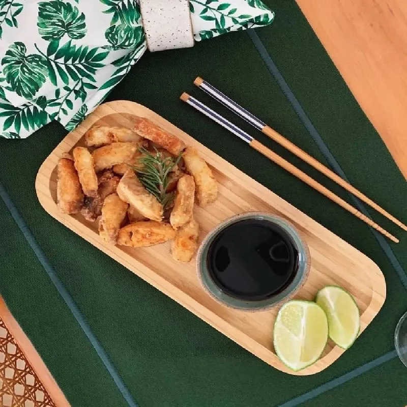 Petisqueira Bandeja Bambu 25cm - Kit 2 Unidades