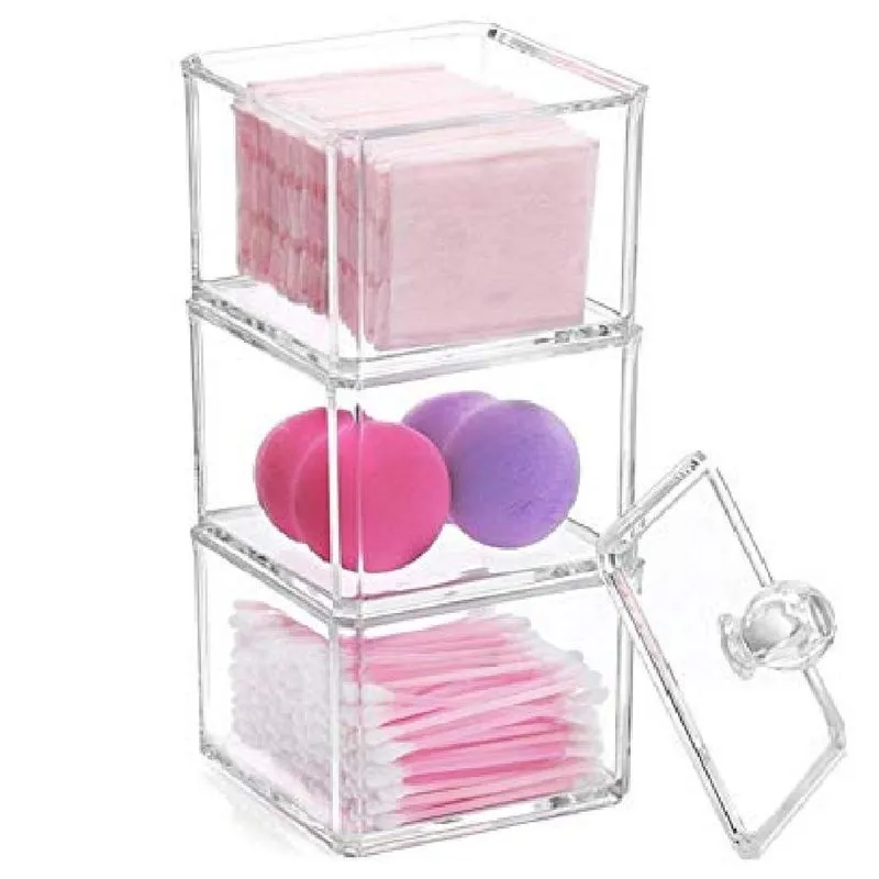 Porta Cotonete Acrílico Quadrado Transparente 3 Unidades