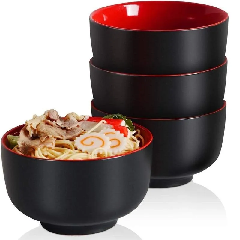4x Tigela Bowl Melamina Japonesa 1,5l Preta/vermelha