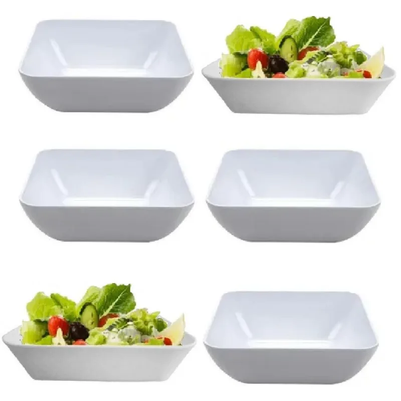 Saladeira Quadrada Ovalada Branca Melamina 20cm - 6 Unidades