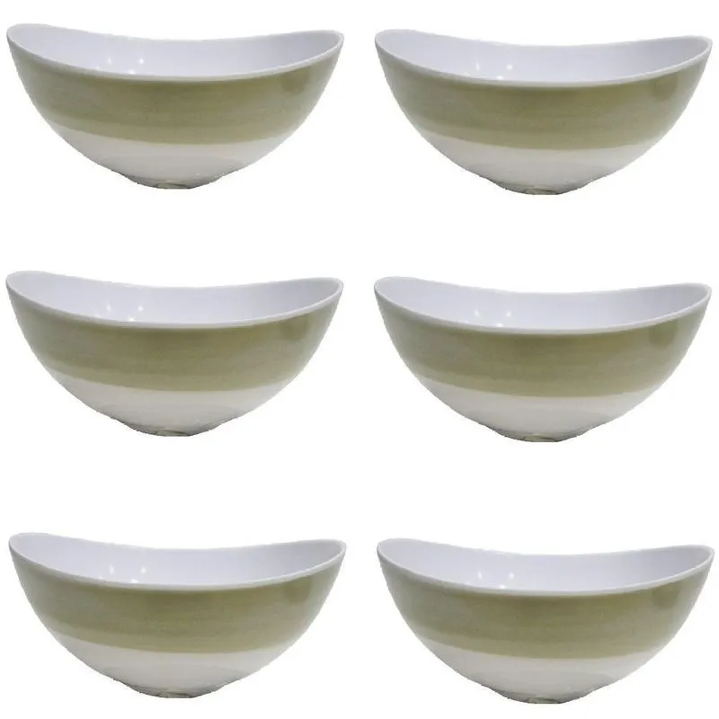 Tigela Melamina Plaza Oval 800ml Branco/bege - Conj. 6 Unid.