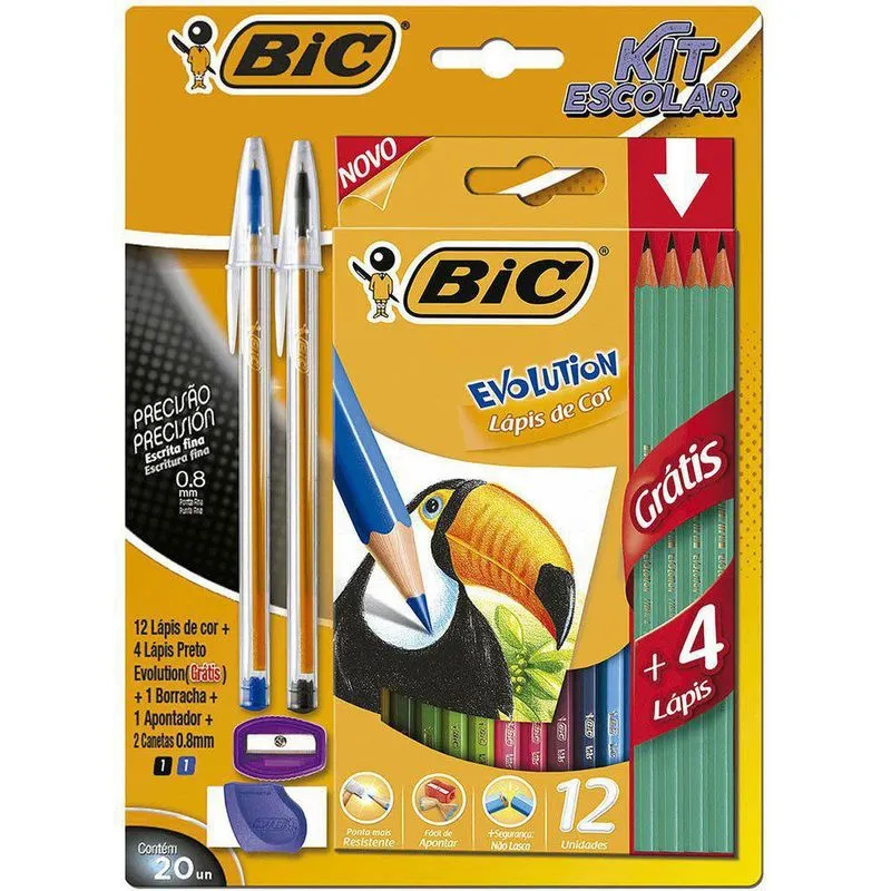 Kit Escolar Bic Colorir Dura Mais Com 20 Peças