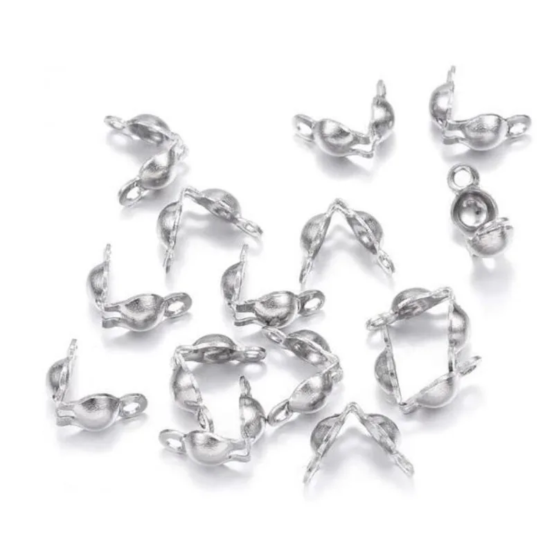 100 Pçs Terminal Tips Prata Em Metal Para Bijuteria 4x7mm