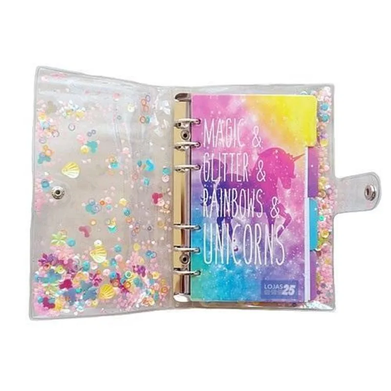 Mini Fichário Caderno Unicórnio Kawaii Premium 60 Folhas