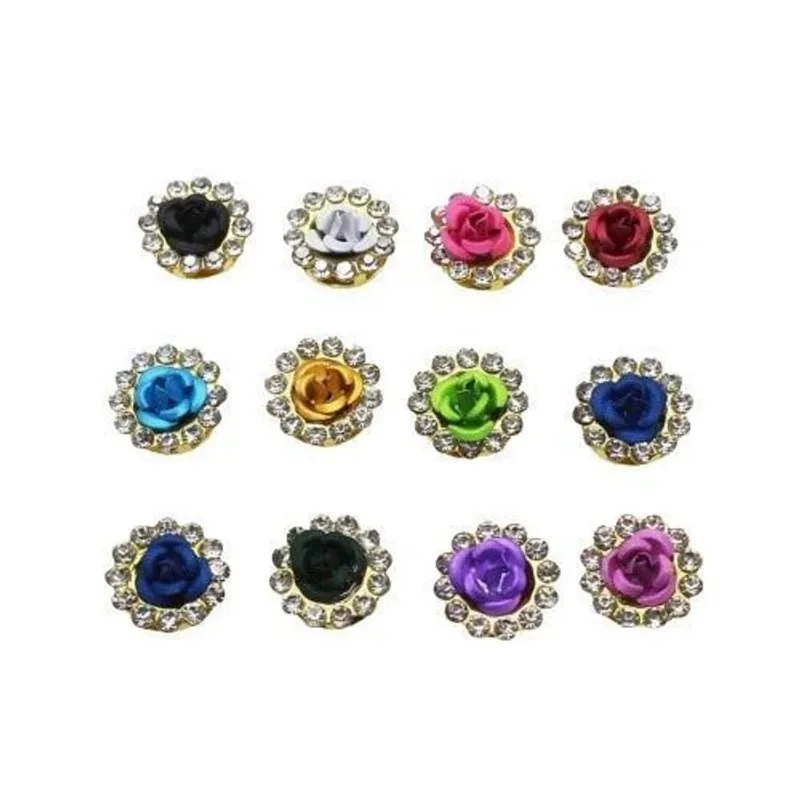 Enfeite Flor Strass 12mm Com Furo Sortido - 30 Unidades