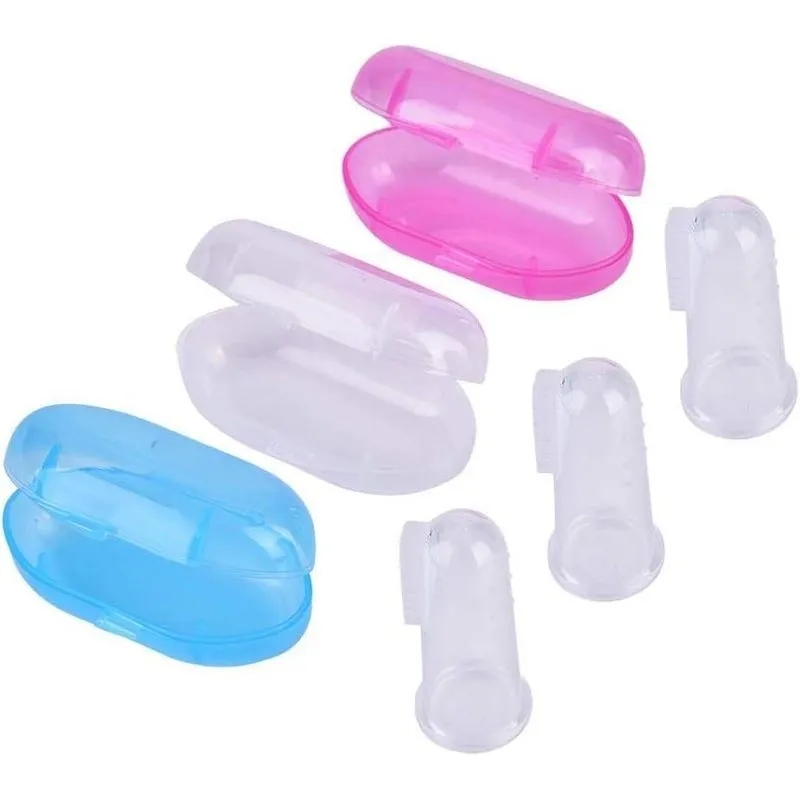 Escova De Dente De Silicone Para Bebe Com Estojo Azul