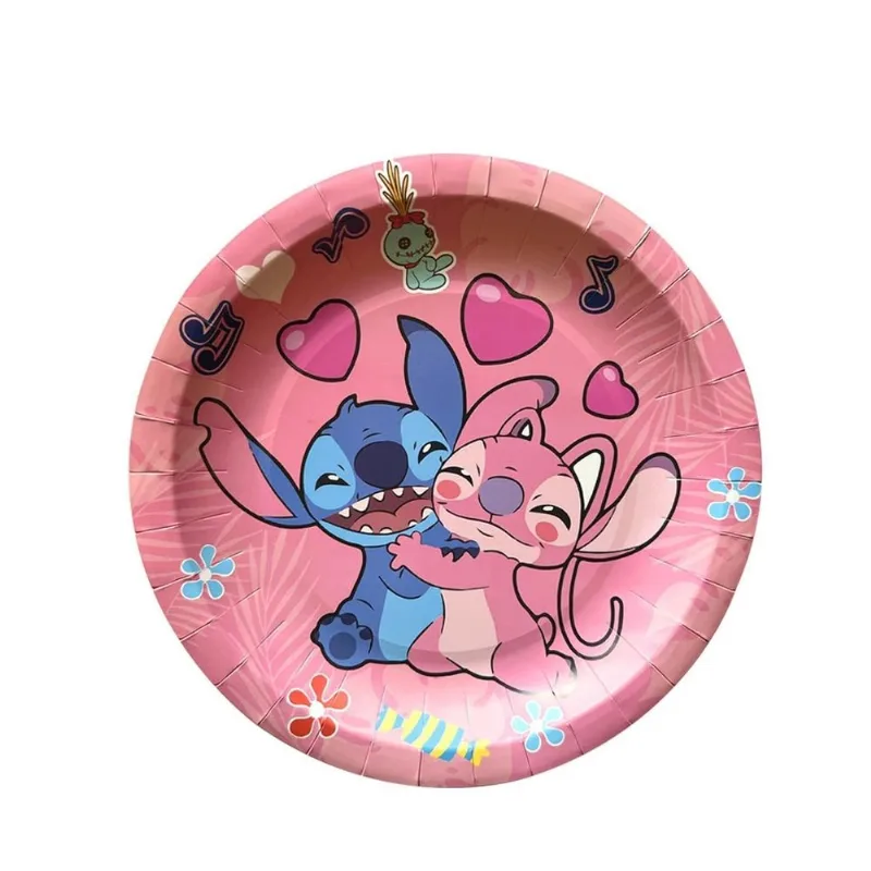 Prato Papel Descartável Festa Stitch E Angel 18cm 10